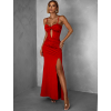 Červené dlouhé společenské šaty LIMONA s průstřihy