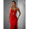 Červené dlouhé společenské šaty LIMONA s průstřihy