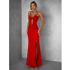 Červené dlouhé společenské šaty LIMONA s průstřihy