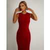 Červené řasené dlouhé elastické šaty ARNIA
