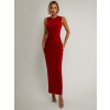 Červené řasené dlouhé elastické šaty ARNIA