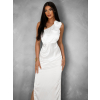Bílé saténové midi šaty ROULES na jedno rameno