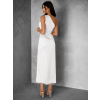Bílé saténové midi šaty ROULES na jedno rameno
