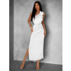 Bílé saténové midi šaty ROULES na jedno rameno