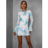 Bílomodré elegantní šaty ENGLA s květy