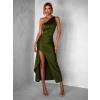 Khaki dlouhé šaty ARWEN na jedno rameno