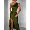 Khaki dlouhé šaty ARWEN na jedno rameno