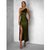 Khaki dlouhé šaty ARWEN na jedno rameno
