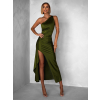 Khaki dlouhé šaty ARWEN na jedno rameno