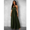 Khaki dlouhé šaty VALERDI s variabilním vázáním a rozparkem