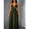 Khaki dlouhé šaty VALERDI s variabilním vázáním a rozparkem