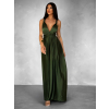 Khaki dlouhé šaty VALERDI s variabilním vázáním a rozparkem