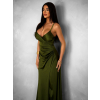Khaki dlouhé saténové šaty ARANKA