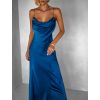 Petrolejové dlouhé saténové šaty UNUTA s odhalenými zády