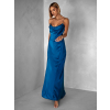 Petrolejové dlouhé saténové šaty UNUTA s odhalenými zády