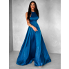 Petrolejové dlouhé saténové šaty HAMBUR s rozparkem