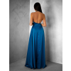 Petrolejové dlouhé saténové šaty HAMBUR s rozparkem