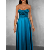 Petrolejové saténové dlouhé společenské šaty SYCHAEUS bez ramínek