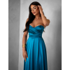 Petrolejové saténové dlouhé společenské šaty SYCHAEUS bez ramínek