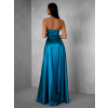 Petrolejové saténové dlouhé společenské šaty SYCHAEUS bez ramínek