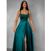 Smaragdové dlouhé saténové šaty HELSIN na ramínka
