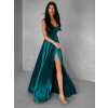 Smaragdové dlouhé saténové šaty HELSIN na ramínka