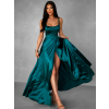 Smaragdové dlouhé saténové šaty HELSIN na ramínka