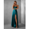 Smaragdové saténové společenské dlouhé šaty GYBRAL s korzetem