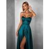 Smaragdové saténové společenské dlouhé šaty GYBRAL s korzetem