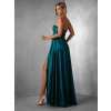 Smaragdové saténové společenské dlouhé šaty GYBRAL s korzetem