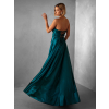 Smaragdové saténové společenské dlouhé šaty GYBRAL s korzetem