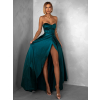 Smaragdové saténové společenské dlouhé šaty GYBRAL s korzetem