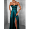 Smaragdové saténové společenské dlouhé šaty GYBRAL s korzetem