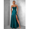 Smaragdové saténové společenské dlouhé šaty GYBRAL s korzetem