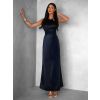 Tmavě modré variabilní dlouhé saténové šaty BOLZANO