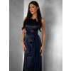 Tmavě modré variabilní dlouhé saténové šaty BOLZANO