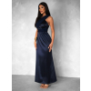 Tmavě modré variabilní dlouhé saténové šaty BOLZANO