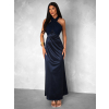Tmavě modré variabilní dlouhé saténové šaty BOLZANO