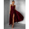 Vínové dlouhé saténové šaty PERFECTLY