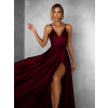 Vínové dlouhé saténové šaty PERFECTLY