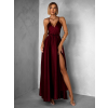 Vínové dlouhé saténové šaty PERFECTLY