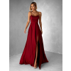 Bordó dlouhé plesové šaty CELLINES se šněrováním a rozparkem