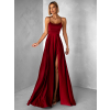 Bordó dlouhé plesové šaty CELLINES se šněrováním a rozparkem