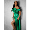 Zelené plesové saténové dlouhé šaty EBOLIA bez ramínek