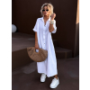Bílé dlouhé mušelínové košilové šaty NUKET s krátkým rukávem