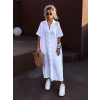 Bílé dlouhé mušelínové košilové šaty NUKET s krátkým rukávem