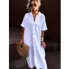 Bílé dlouhé mušelínové košilové šaty NUKET s krátkým rukávem