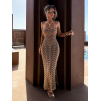 Zlaté elegantní háčkované dlouhé šaty DORIS