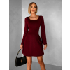 Vínové áčkové šaty STIEL s dlouhým rukávem