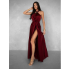 Vínové variabilní saténové šaty VALERDI  a rozparkem